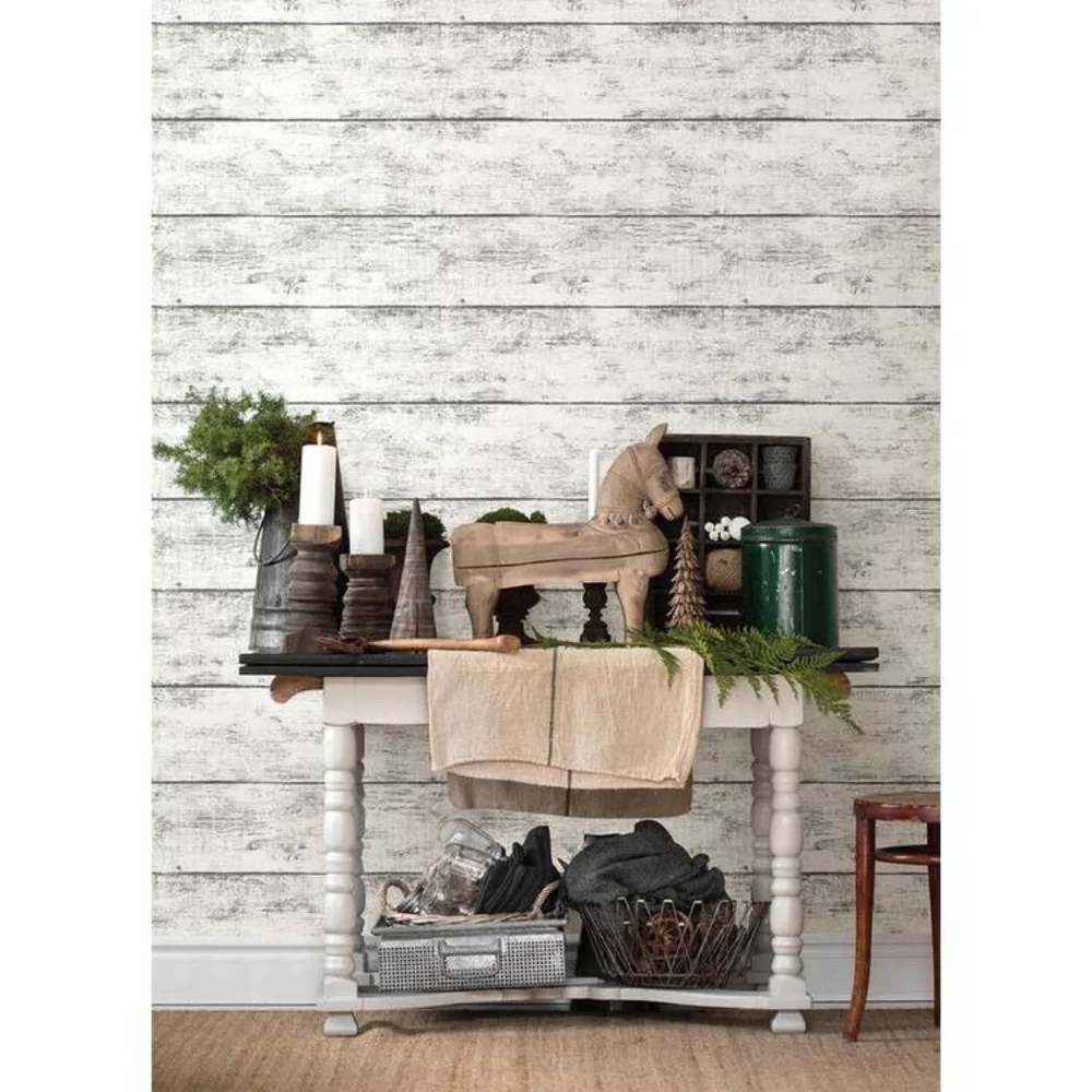 Wallpaper Cabin White Wood Planks